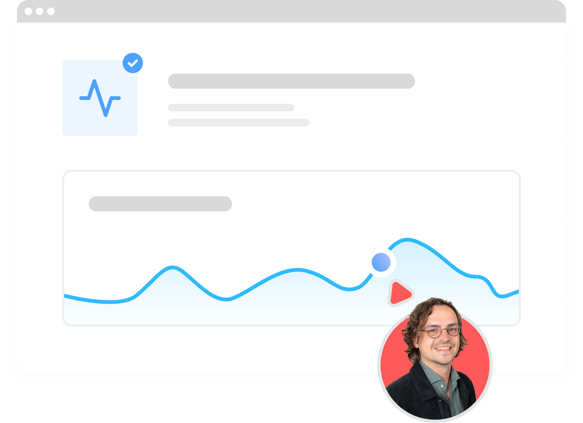 Vereinfachtes UI einer Statistik. Maus einer Marketingperson zeigt auf Statistik.